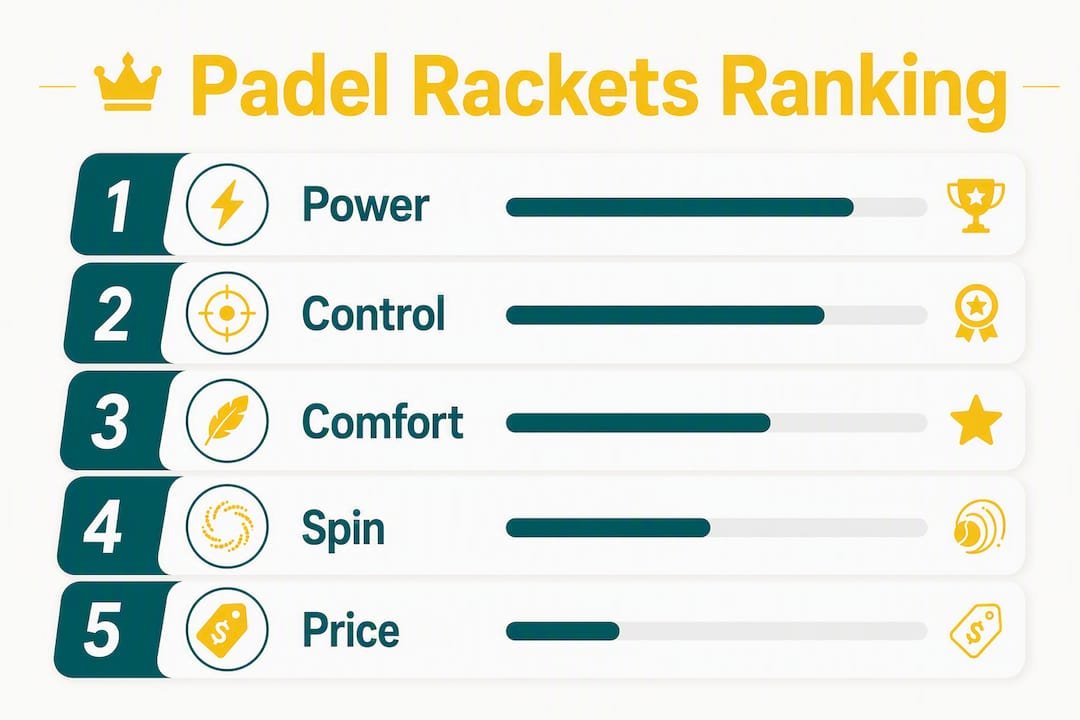 Infographic showing ranked padel racket features