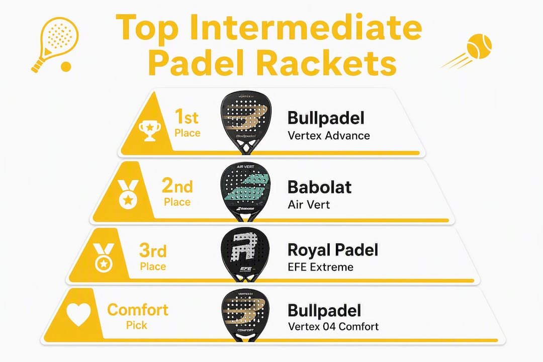 Infographic ranking top intermediate padel rackets