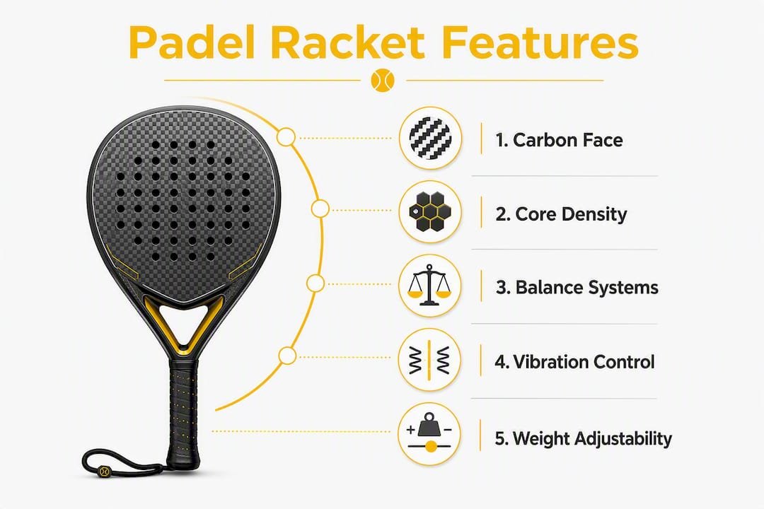 Infographic of key advanced padel racket features